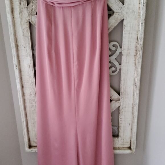 Vivian Diamond Dressy Collection One-Shoulder Satin Gown Knotted Bodice Rose - Picture 11 of 13